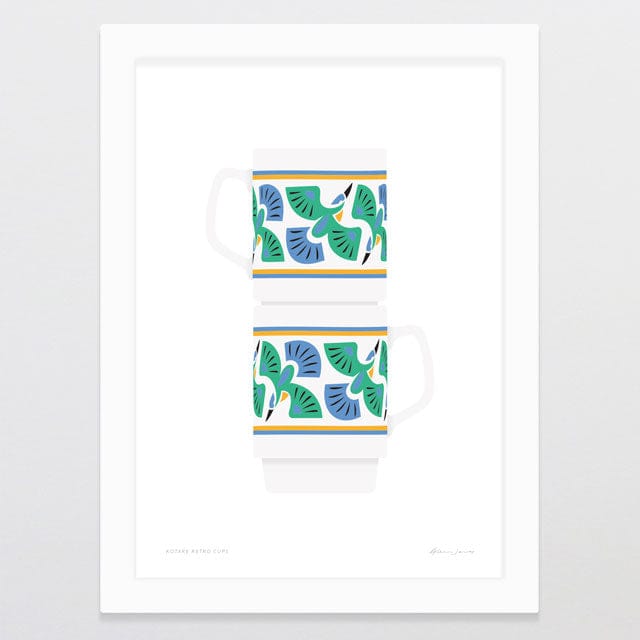 Glenn Jones Art Kotare Retro Cups Art Print A4 / White