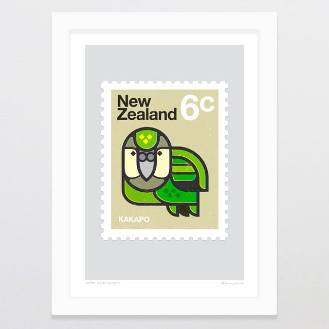 Glenn Jones Art Retro Stamp Kakapo Art Print Art Print A4 / White