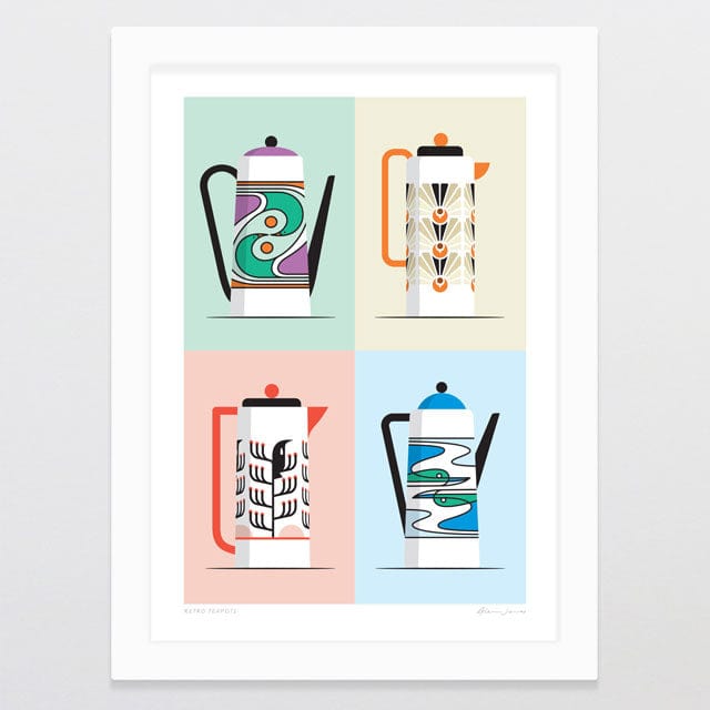 Glenn Jones Art Retro Teapots Art Print Art Print A4 / White