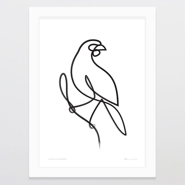 Glenn Jones Art Single Line Kōkako Art Print Art Print A4 / White