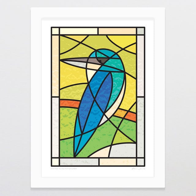 Glenn Jones Art Stained Glass Kingfisher Art Print Art Print A4 / White