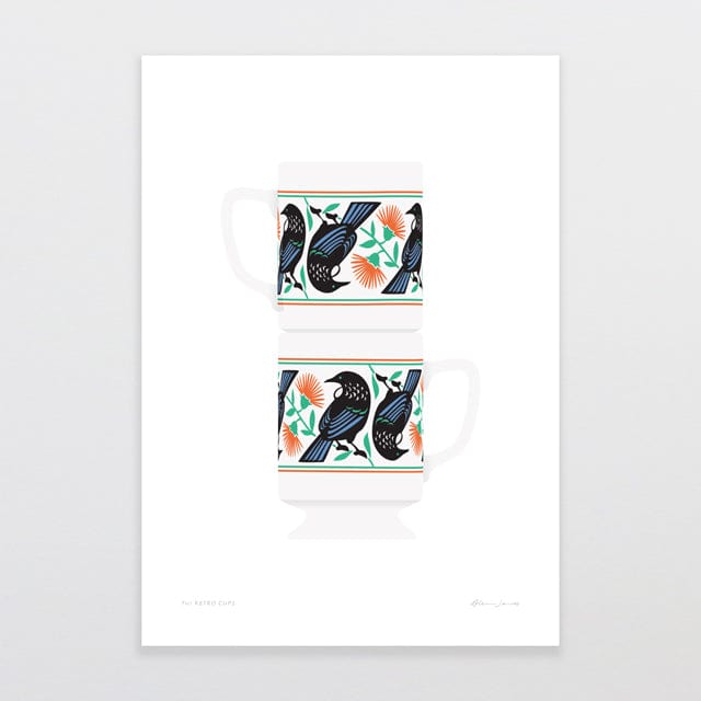 Glenn Jones Art Tui Retro Cups Art Print
