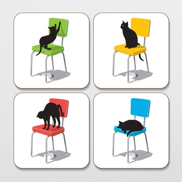 Glenn Jones Art Cats On Chairs Coaster Set coaster