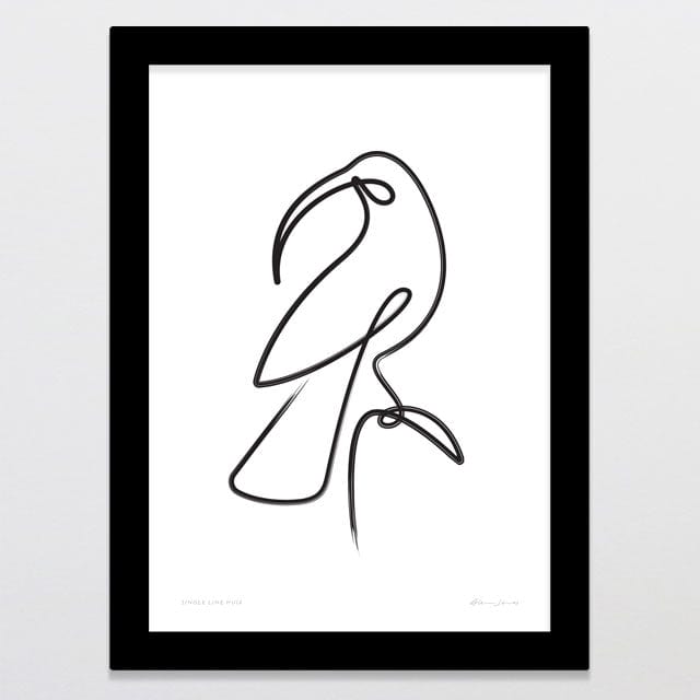Glenn Jones Art Single Line Huia Art Print Art Print A4 / Black