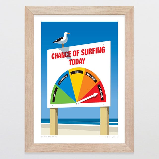 Glenn Jones Art Chance Of Surfing Art Print Art Print A4 / Oak