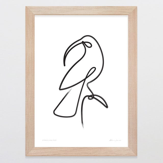 Glenn Jones Art Single Line Huia Art Print Art Print A4 / Oak