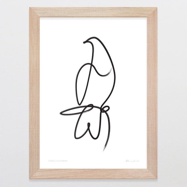 Glenn Jones Art Single Line Kereru Art Print Art Print A4 / Oak