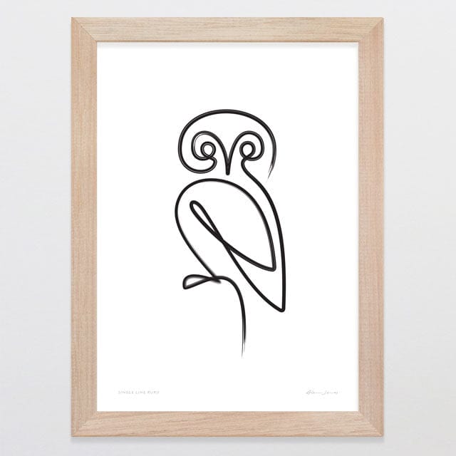 Glenn Jones Art Single Line Ruru Art Print Art Print A4 / Oak