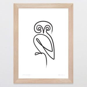 Glenn Jones Art Single Line Ruru Art Print Art Print A4 / Oak