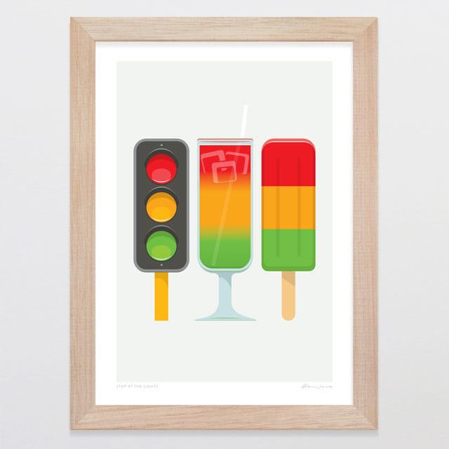 Glenn Jones Art Stop At The Lights Art Print Art Print A4 / Oak