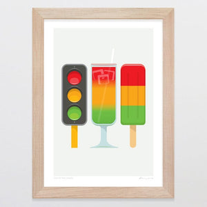 Glenn Jones Art Stop At The Lights Art Print Art Print A4 / Oak