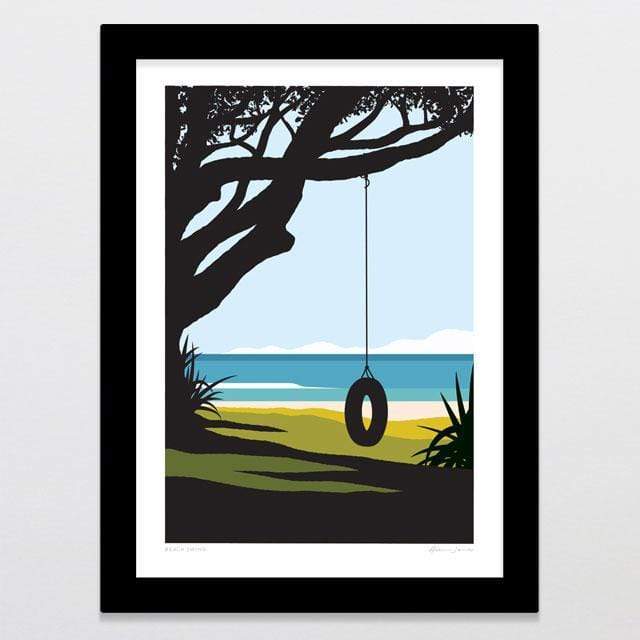 Glenn Jones Art Beach Swing Art Print Art Print A4 Print / Black Frame