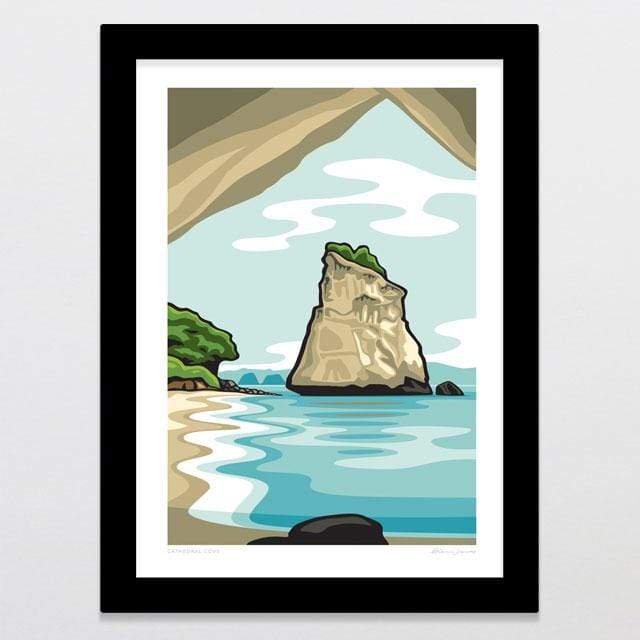 Glenn Jones Art Cathedral Cove Art Print Art Print A4 Print / Black Frame