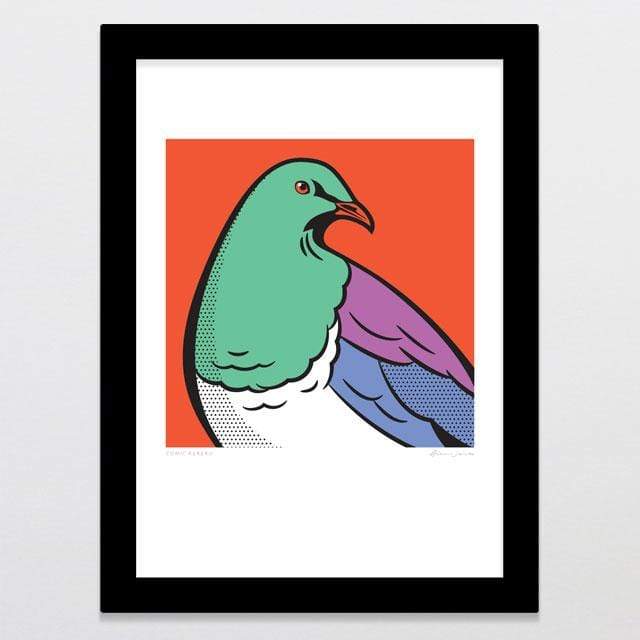 Glenn Jones Art Comic Kereru Art Print Art Print A4 Print / Black Frame