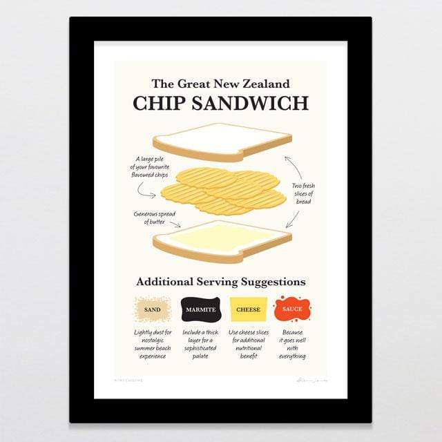 Glenn Jones Art Kiwi Cuisine Art Print Art Print A4 Print / Black Frame