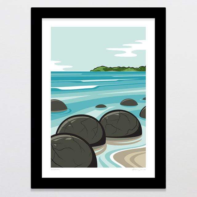 Glenn Jones Art Moeraki Art Print Art Print A4 Print / Black Frame