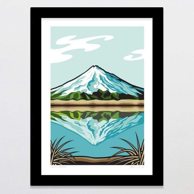 Glenn Jones Art Mount Taranaki Art Print Art Print A4 Print / Black Frame