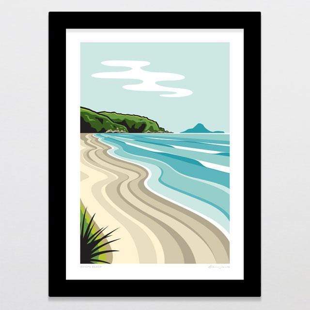 Glenn Jones Art Ohope Beach Art Print Art Print A4 Print / Black Frame