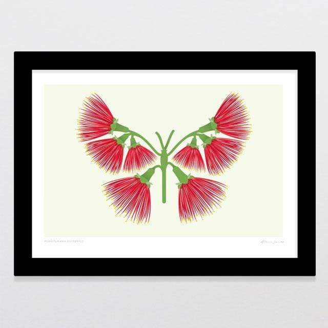 Glenn Jones Art Pohutukawa Butterfly Art Print Art Print A4 Print / Black Frame