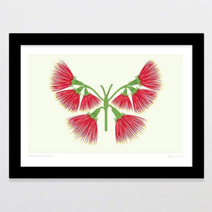 Glenn Jones Art Pohutukawa Butterfly Art Print Art Print A4 Print / Black Frame