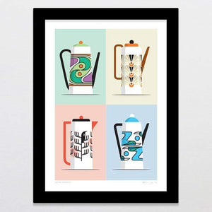 Glenn Jones Art Retro Teapots Art Print Art Print A4 Print / Black Frame