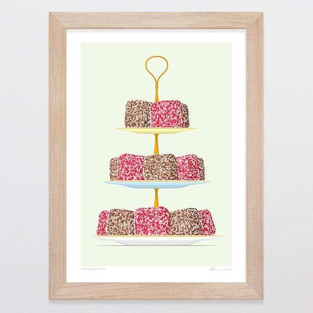 Glenn Jones Art Afternoon Tea Art Print Art Print A4 Print / Raw Oak Frame