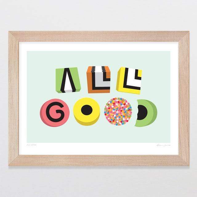 Glenn Jones Art All Good Art Print Art Print A4 Print / Raw Oak Frame