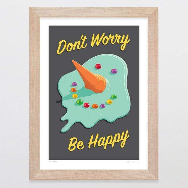 Glenn Jones Art Be Happy Art Print Art Print A4 Print / Raw Oak Frame