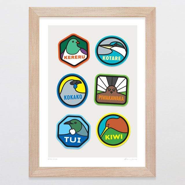 Glenn Jones Art Bird Club Art Print Art Print A4 Print / Raw Oak Frame