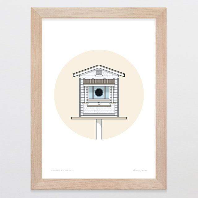 Glenn Jones Art Birdhouse Bungalow Art Print Art Print A4 Print / Raw Oak Frame