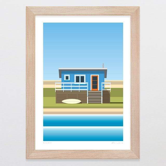 Glenn Jones Art Blue Bach Art Print Art Print A4 Print / Raw Oak Frame