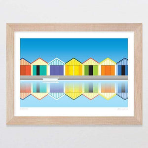 Glenn Jones Art Boatsheds Art Print Art Print A4 Print / Raw Oak Frame