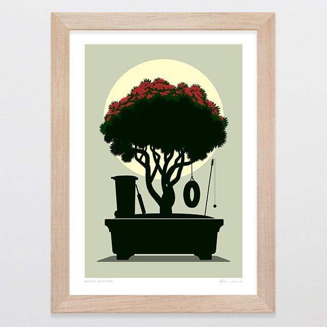 Glenn Jones Art Bonsai Backyard Art Print Art Print A4 Print / Raw Oak Frame