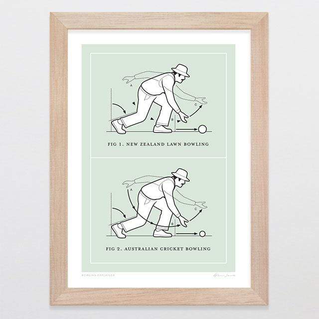 Glenn Jones Art Bowling Explained Art Print Art Print A4 Print / Raw Oak Frame