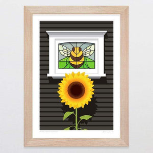 Glenn Jones Art Bumble Bee Bungalow Art Print Art Print A4 Print / Raw Oak Frame