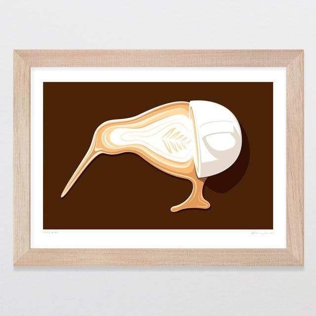 Glenn Jones Art Cafe Kiwi Art Print Art Print A4 Print / Raw Oak Frame