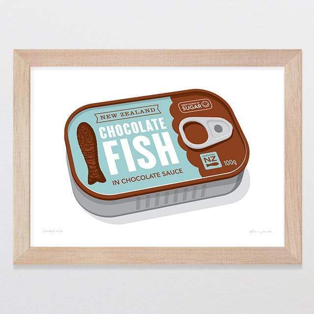 Glenn Jones Art Canned Fish Art Print Art Print A4 Print / Raw Oak Frame
