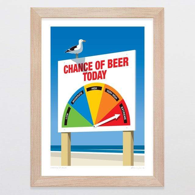 Glenn Jones Art Chance Of Beer Art Print Art Print A4 Print / Raw Oak Frame