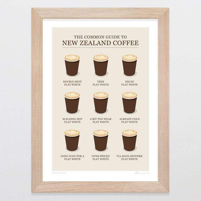 Glenn Jones Art Coffee Guide Art Print Art Print A4 Print / Raw Oak Frame