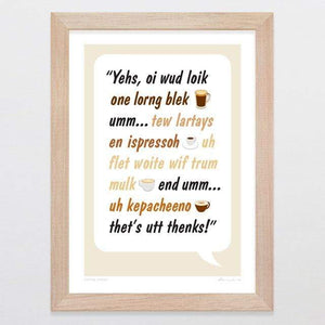 Glenn Jones Art Coffee Order Art Print Art Print A4 Print / Raw Oak Frame