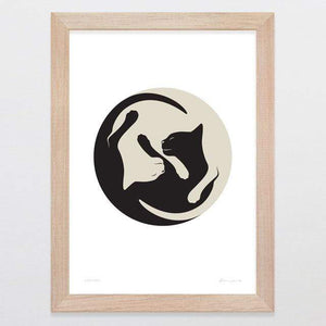 Glenn Jones Art Cosy Cats Art Print Art Print A4 Print / Raw Oak Frame