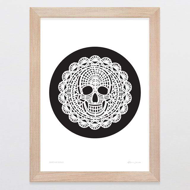 Glenn Jones Art Death By Doily Art Print Art Print A4 Print / Raw Oak Frame
