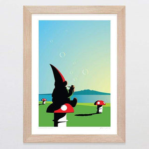Glenn Jones Art Devonport Gnome Art Print Art Print A4 Print / Raw Oak Frame