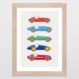 Glenn Jones Art Dinky Racers Art Print Art Print A4 Print / Raw Oak Frame