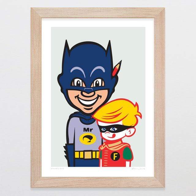 Glenn Jones Art Dynamic Duo Art Print Art Print A4 Print / Raw Oak Frame