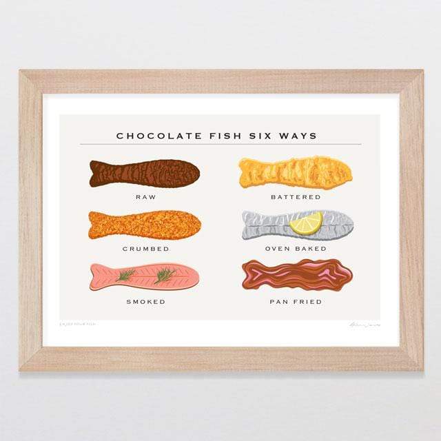 Glenn Jones Art Enjoy Your Fish Art Print Art Print A4 Print / Raw Oak Frame