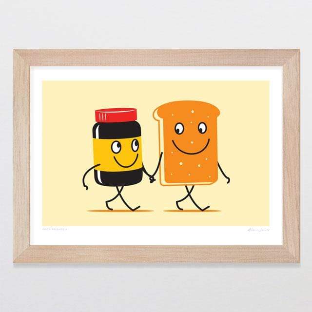 Glenn Jones Art Food Friends 3 - Marmite & Toast Art Print Art Print A4 Print / Raw Oak Frame