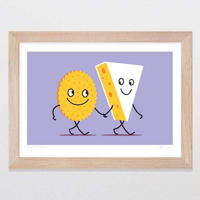 Glenn Jones Art Food Friends 4 - Cheese & Cracker Art Print Art Print A4 Print / Raw Oak Frame