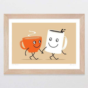 Glenn Jones Art Food Friends 7 - Tea & Coffee Art Print Art Print A4 Print / Raw Oak Frame