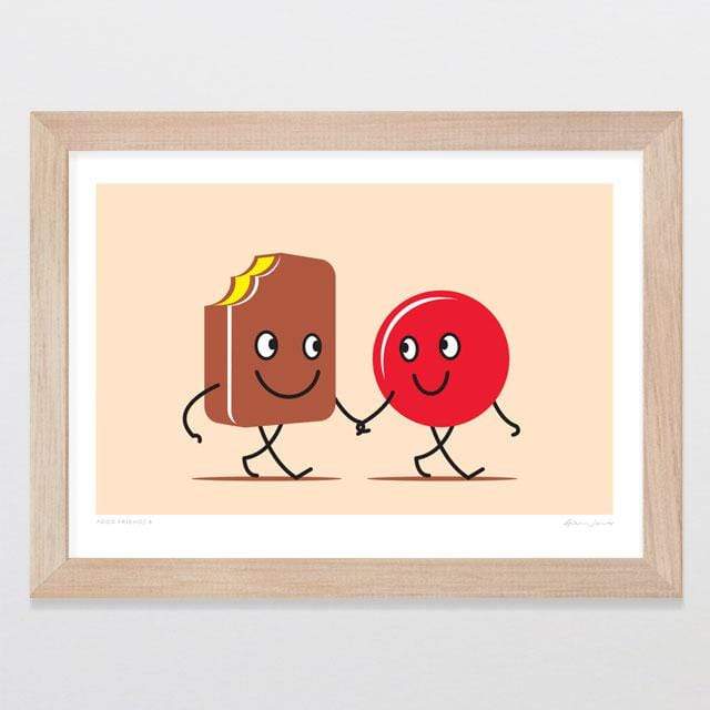 Glenn Jones Art Food Friends 8 - Pineapple Lump & Jaffa Art Print Art Print A4 Print / Raw Oak Frame